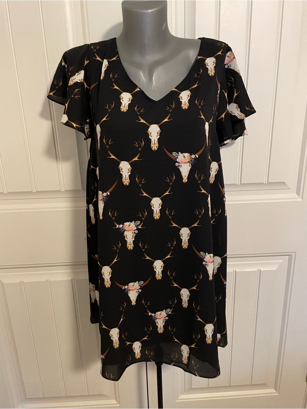 Buddy Love Black Skull & Floral V-Neck Dress